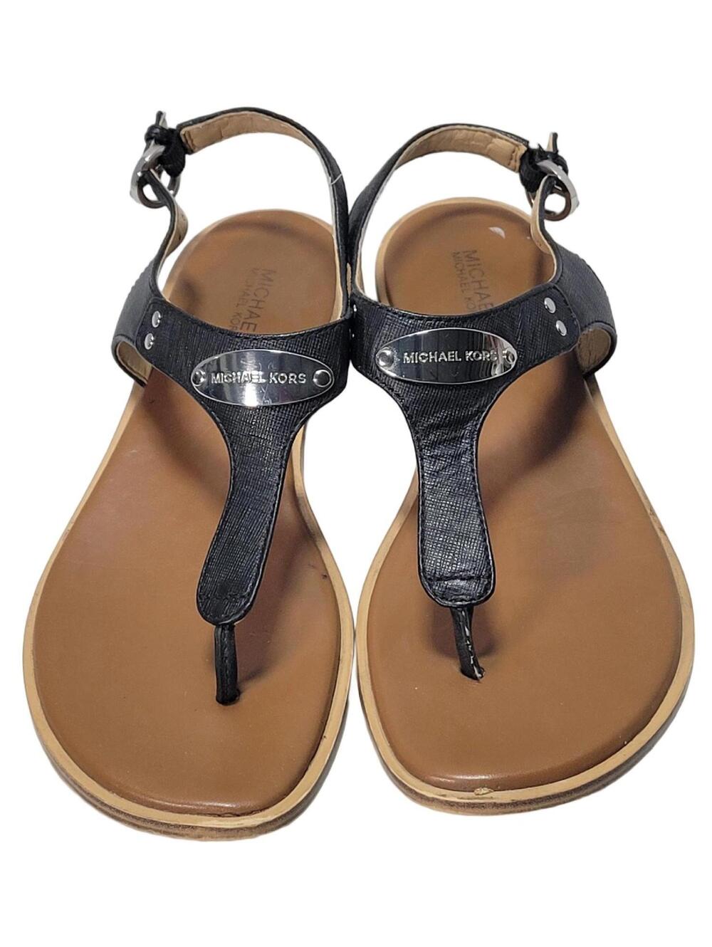 Michael Michael Kors MK Plate Thong Sandals Women’s 7.5 M Black